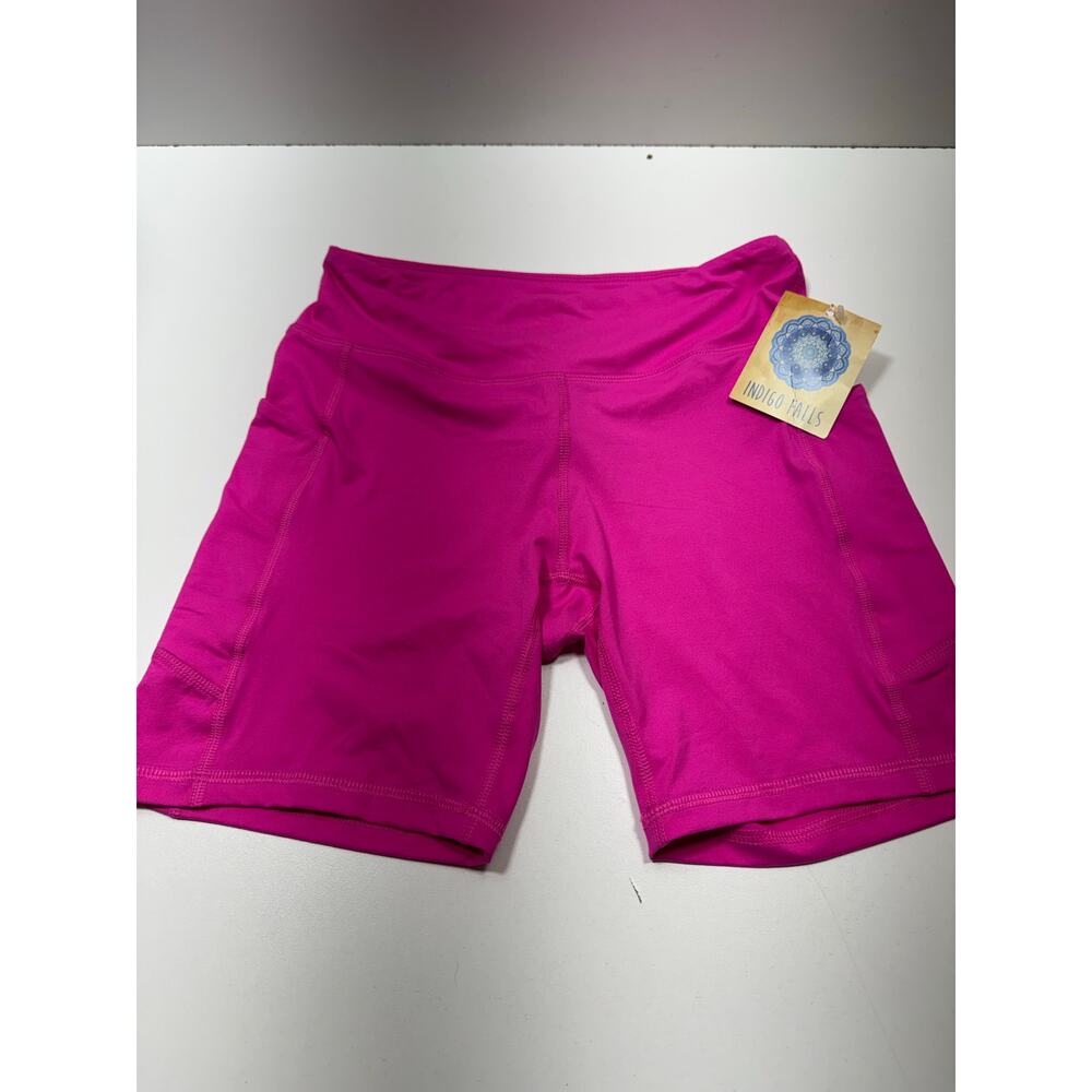 Vtg Y2K Juniors Fushia Pink Athletic Biker Shorts With Pockets Sz Med (26) Yoga
